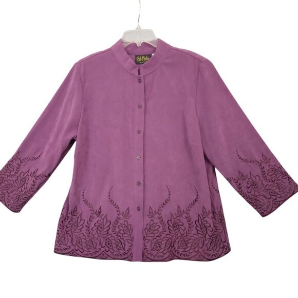 Bob Mackie | Purple Embroidered Faux Suede Jacket | Size L - Picture 1 of 8